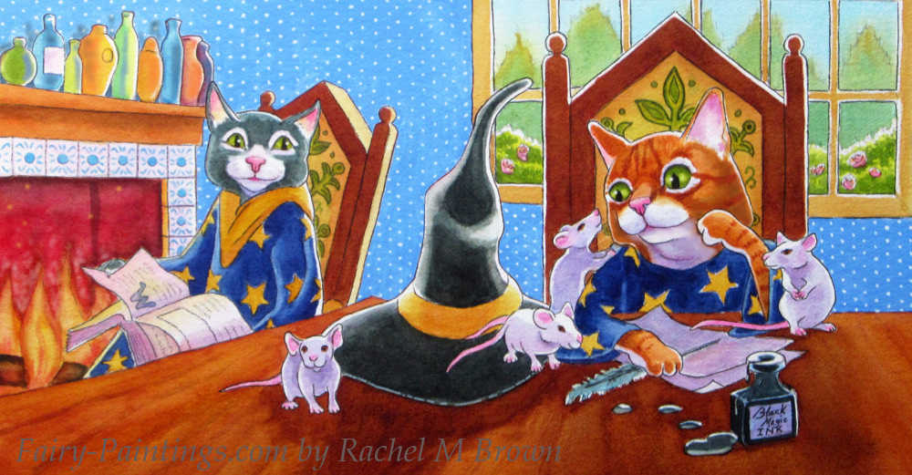 what if harry potter and Dumbledore had been cats fairy paintings Rachel M Brown